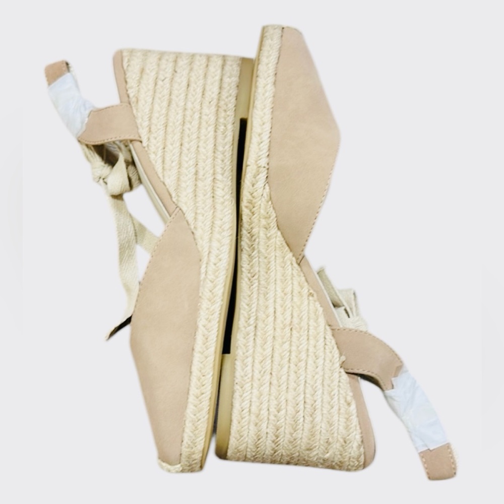 Oasis Society Espadrille Wedge Size 10 Cedar Wood Closed Toe Lace Up Open Back - Picture 7 of 14
